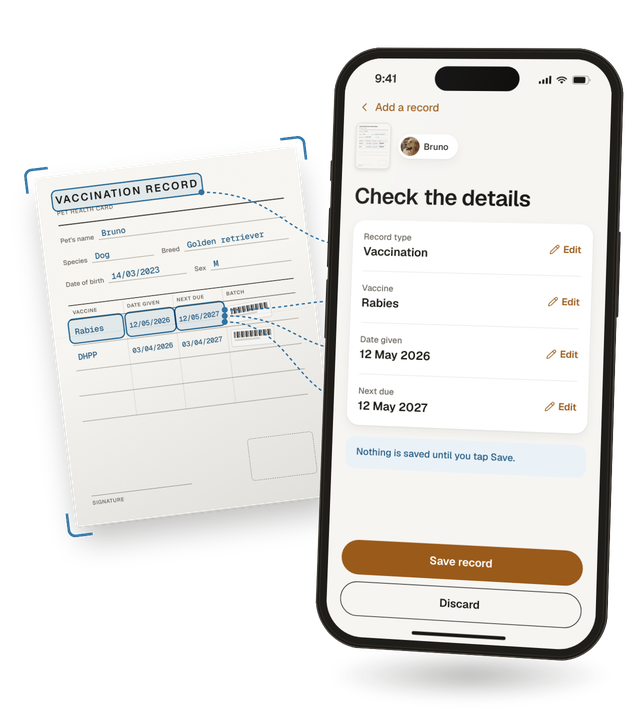 A paper vet record turned into a digital record by Smart Import, with fields ready to review.